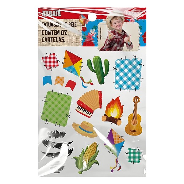 Tatuagem Temporária Para Pele - Arraiá Menino - 38 Tatuagens - 2 unidades - Regina - Rizzo