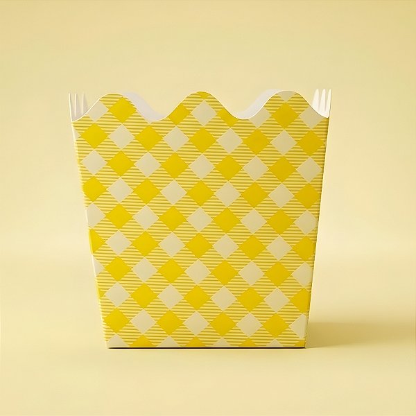 Cachepot de Papel Xadrez - Amarelo - Festa Junina - 9,5x9x9,5cm - 8 unidades - Rizzo