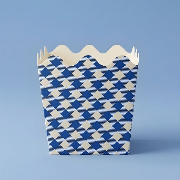 Cachepot de Papel Xadrez - Azul - Festa Junina - 9,5x9x9,5cm - 8 unidades - Rizzo
