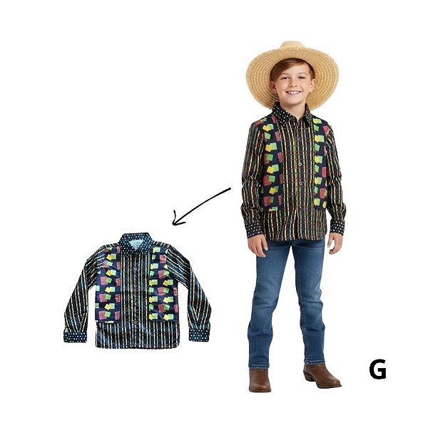 Fantasia Infantil de Festa Junina - Camisa Retalhos - G - 1 unidade - Rizzo