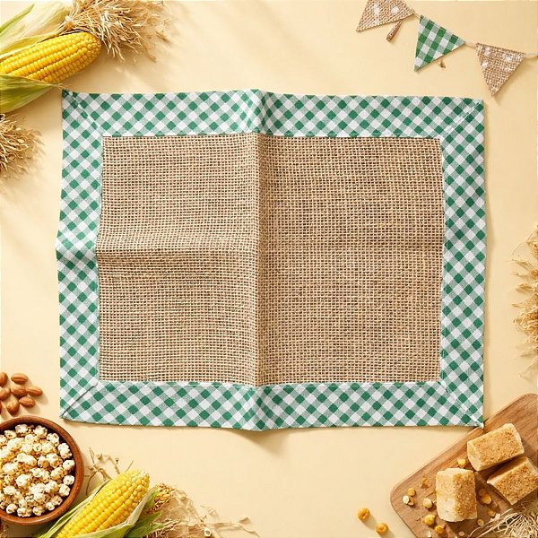 Jogo Americano Junino de Juta - Xadrez Verde - 46cm - 1 unidade - Rizzo