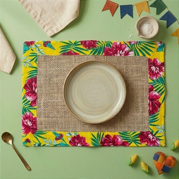 Jogo Americano Junino de Juta - Chita Amarelo - 46cm - 1 unidade - Rizzo