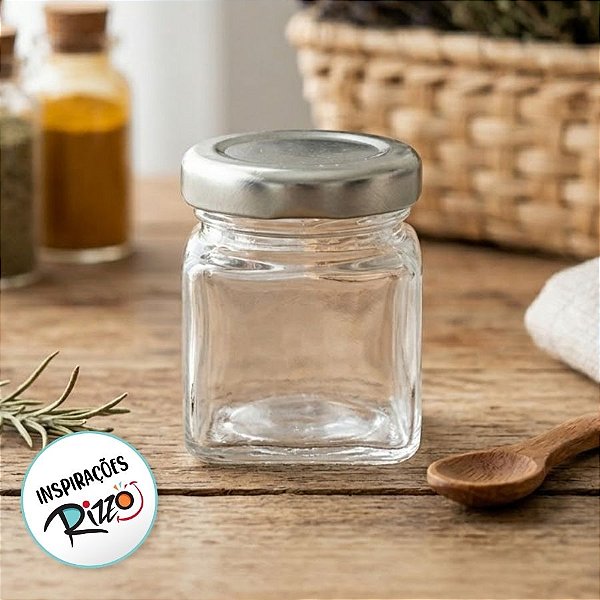 Potinho de Vidro Quadrado com Tampa Metal Prata 50ml - 5,5x4cm - 1 unidade - Rizzo - Rizzo