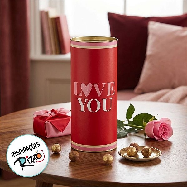 Lata para Presente Rígida - Love You  - 9x20cm - 1 unidade - Cromus - Rizzo
