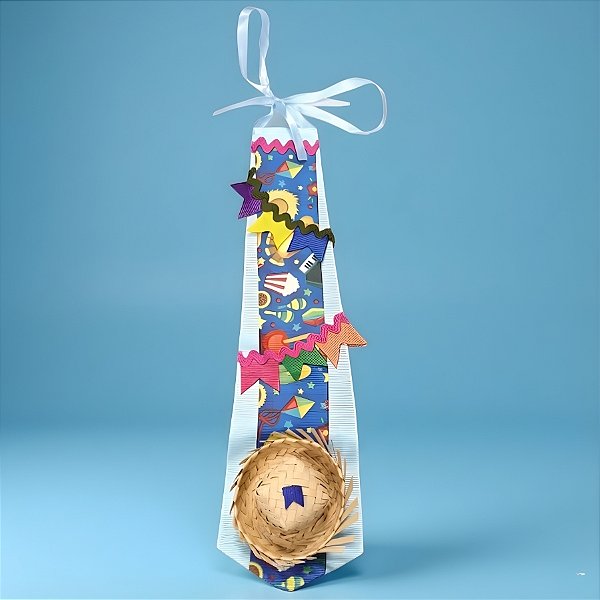 Gravata de Festa Junina - Azul Claro - Estampa Sortida - 7,5x28cm - 1 unidade - Rizzo