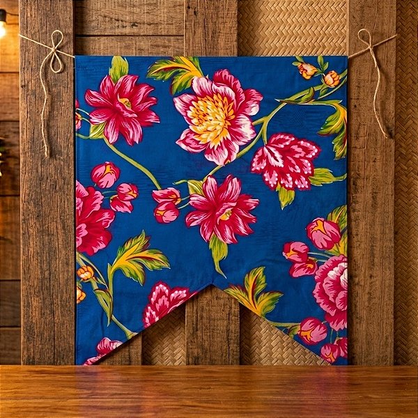 Bandeirola Decorativa Chita - Azul e Flores Rosa - 45x70cm - 1 unidade - Rizzo