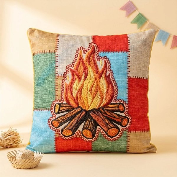 Capa Para Almofada De Festa Junina - Fogueira - Xadrez Colorido - 43cm - 1 unidade - Rizzo