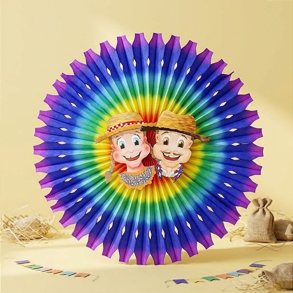 Enfeite Decorativo de Papel Seda - Margarida Casal Festa Junina Colorida - 60cm - 1 unidade - Rizzo