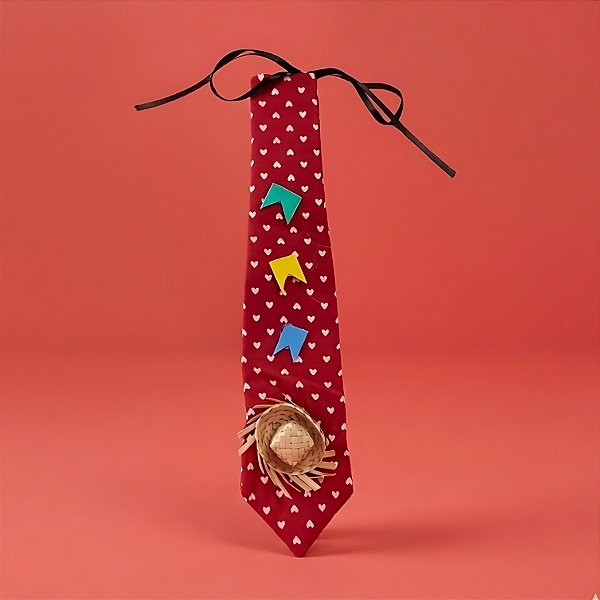 Gravata de Festa Junina - Vermelho Corações - 30cm - 1 unidade - Rizzo