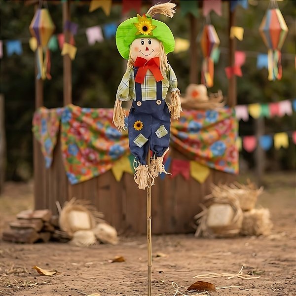 Espeto Para Jardim de Bambu Espantalho de Festa Junina - Verde e Azul - 75x25cm - 1 unidade - Rizzo