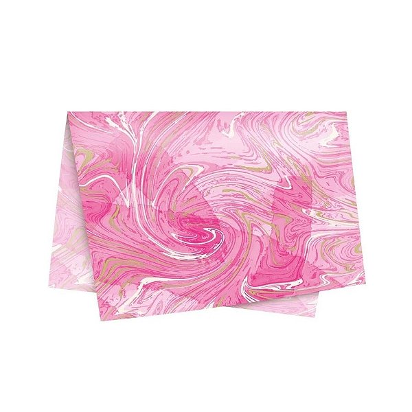 Papel de Seda - 49x69cm - Marmorizado Rosa  - 10 unidades - Cromus - Rizzo