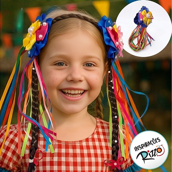 Tiara com Trança e Fitas Coloridas De Festa Junina Sortida - Laço Azul - 1 unidade - Rizzo