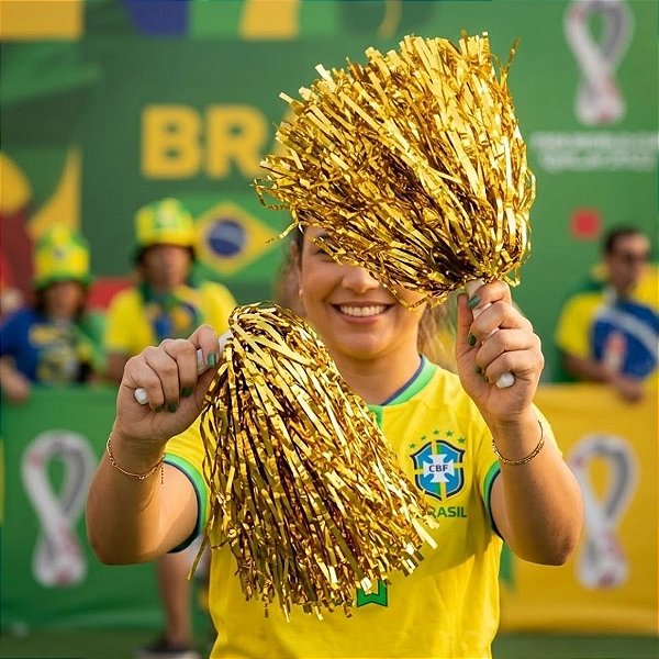 Pompom Metalizado Mamãe Sacode de Carnaval - Dourado  - 2 unidades - Rizzo