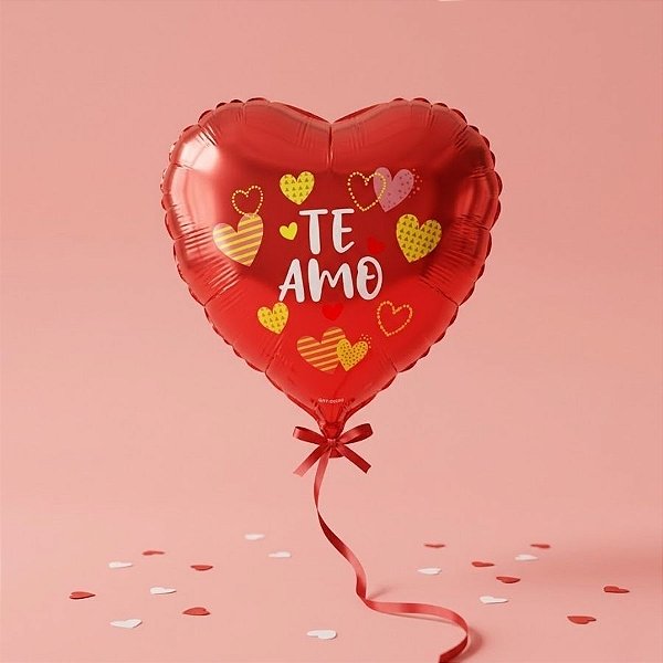 Balão de Festa Microfoil Coração - Vermelho e Amarelo - Te Amo - 25cm - 50 unidades - Rizzo
