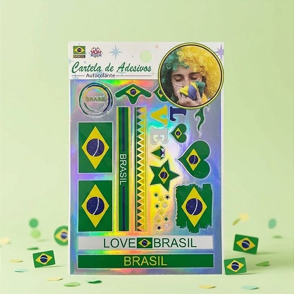 Adesivo Facial Autocolante Copa do Mundo - Brasil - Modelo 3 - 1 unidade - Rizzo