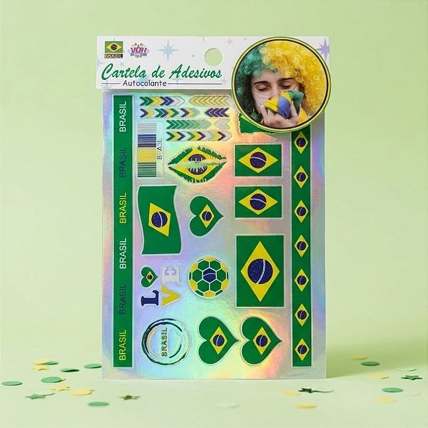 Adesivo Facial Autocolante Copa do Mundo - Brasil - Modelo 1 - 1 unidade - Rizzo