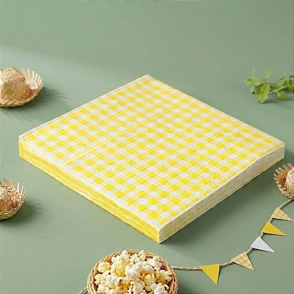 Guardanapo de Papel Xadrez - Amarelo - Festa Junina - 25cm - 20 unidades - Rizzo