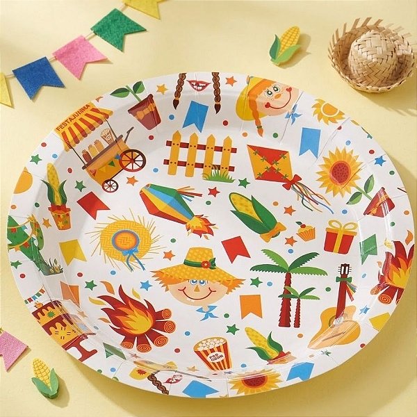 Prato de Papel Redondo - Festa Junina - 18cm - 10 unidades - Rizzo