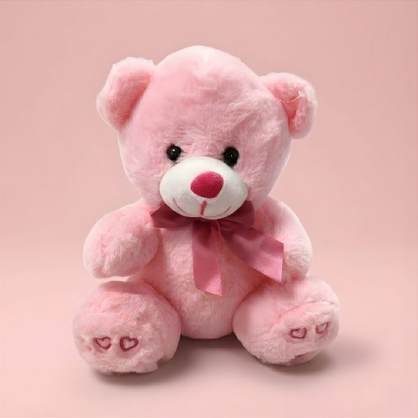 Urso de Pelúcia com Laço - Rosa - 17x21x12cm - 1 unidade - Rizzo