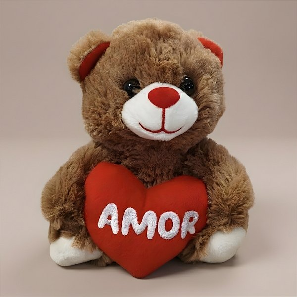 Urso de Pelúcia com Coração - Marrom - 14x17x11cm - 1 unidade - Rizzo