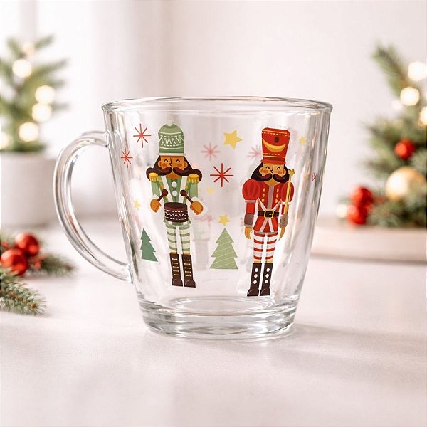 Caneca de Vidro de Natal - Boneco Quebra-Nozes - 10x12cm - 340mL - 1 unidade - Rizzo