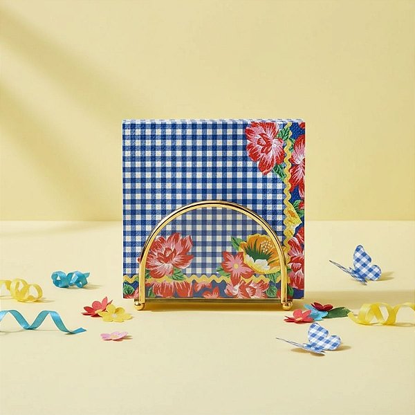 Guardanapo de Papel - Floral e Xadrez - Azul - 25cm - 20 unidades - Cromus - Rizzo