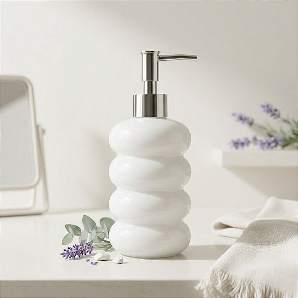 Porta Sabonete Líquido de Vidro - Branco - 19cm - 400mL - 1 unidade - Rizzo