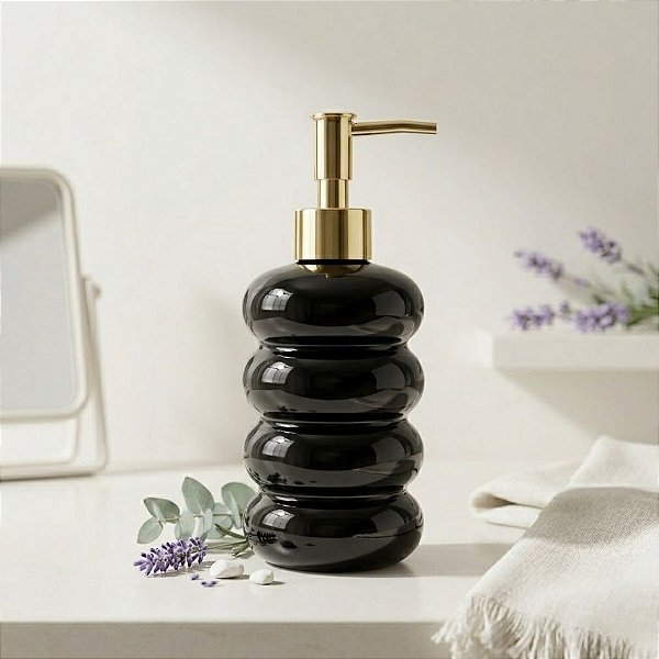 Porta Sabonete Líquido de Vidro - Preto - 19cm - 400mL - 1 unidade - Rizzo