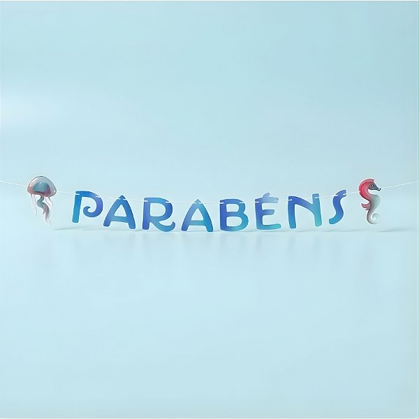 Faixa Decorativa "Parabéns" - Fundo do Mar - 160x16cm - 1 unidade - Regina - Rizzo