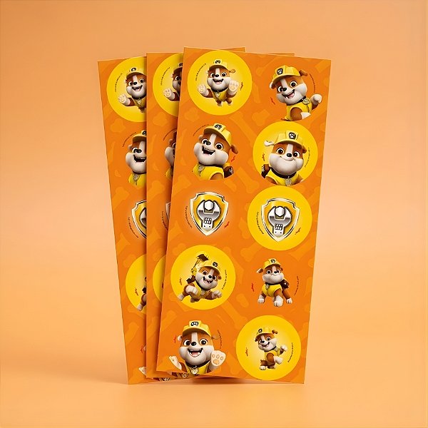 Adesivo Redondo - Rubble - Patrulha Canina - 4x4cm - 30 unidades - Regina - Rizzo