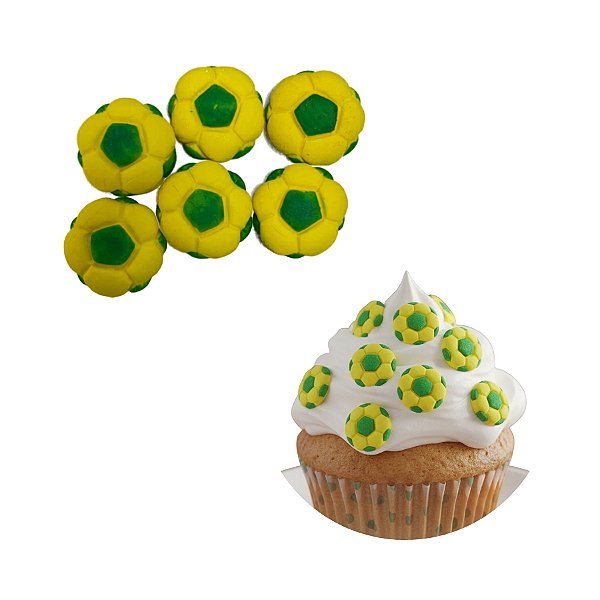 Confeito de Açúcar - Bolas de Futebol Verde e Amarelo - Copa do Mundo - 8 unidades - Abelha Confeiteira - Rizzo
