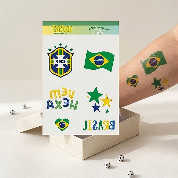 Tatuagem Temporária Para Pele - Vem Hexa - Copa do Mundo - Ref.2531 - 6 unidades - Stickr - Rizzo