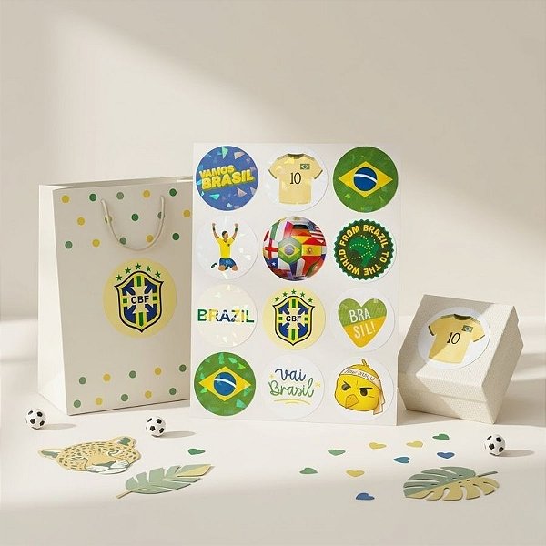 Cartela Adesiva Copa Do Mundo - Vai Brasil - 3,5cm - 24 unidades - Stickr - Rizzo
