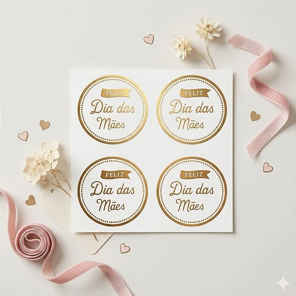Adesivo Redondo Feliz Dia Das Mães - Ref.2088 -  Hot Stamping - 4cm - 50 unidades - Stickr - Rizzo