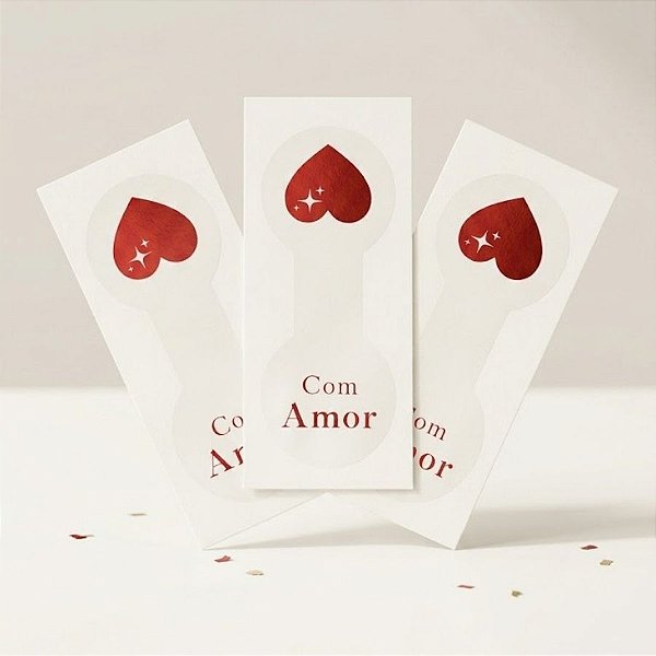 Lacre Adesivo Transparente Com Amor - Ref.2541 - Hot Stamping - 7,5cm - 20 unidades - Stickr - Rizzo