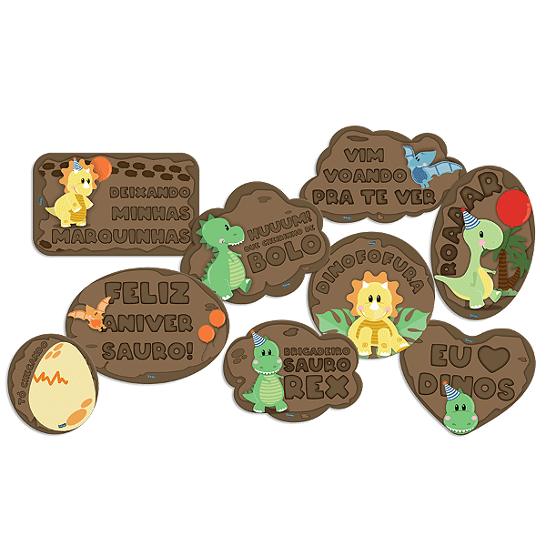 Kit Placas Festa Dino Baby - 9 Unidades - Festcolor - Rizzo