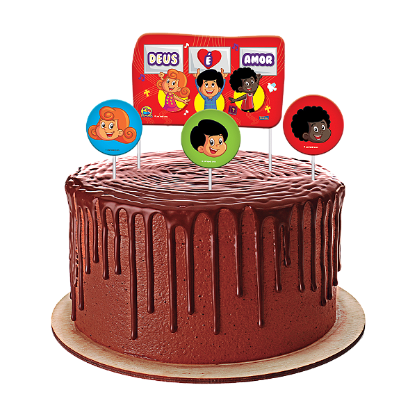 Topo de bolo Festa 3 Palavrinhas - 04 unidades - Festcolor - Rizzo Festas