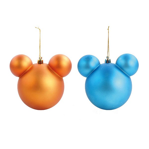 Kit Bolas de Natal Mickey Azul e Laranja - 10cm - 2 unidades - Disney Original - Rizzo