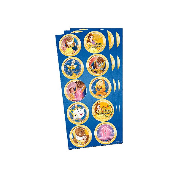 Adesivo Redondo - Bela e A Fera - 30 unidades - Disney Original - Rizzo