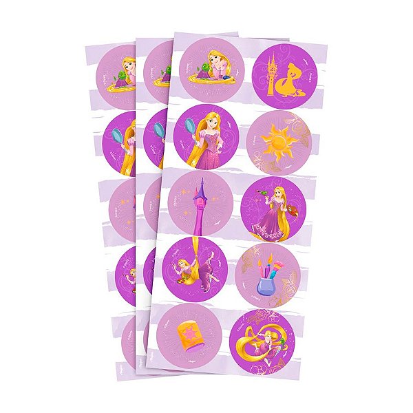 Adesivo Decorativo Redondo - Rapunzel - 30 unidades - Disney Original - Rizzo