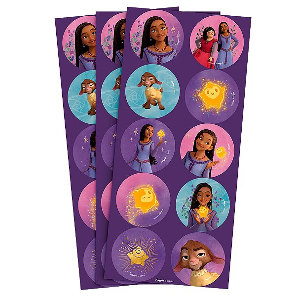 Adesivo Redondo - Wish - 3 unidades - Disney Original - Rizzo