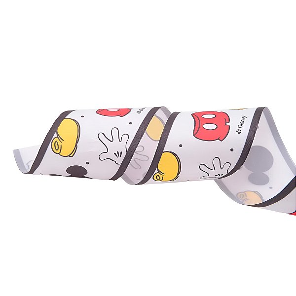 Fita de Cetim Estampa Mickey - Vermelho/Preto/Amarelo - 6,3x1000cm  - 1 unidade - Disney Original - Rizzo
