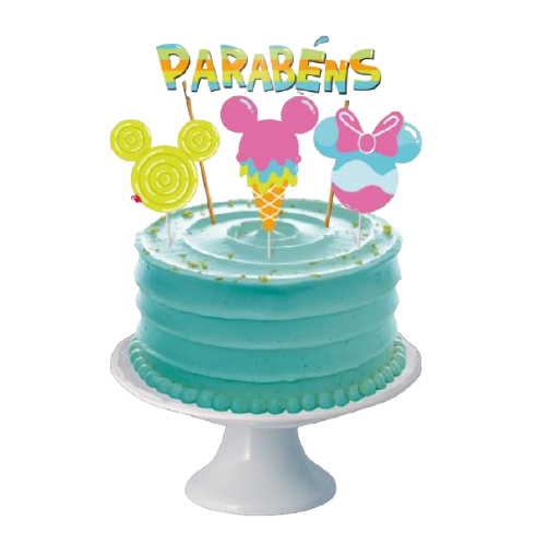 Decoração De Bolo Cenário Mickey Cores - 4 Unidades - Disney Original - Rizzo