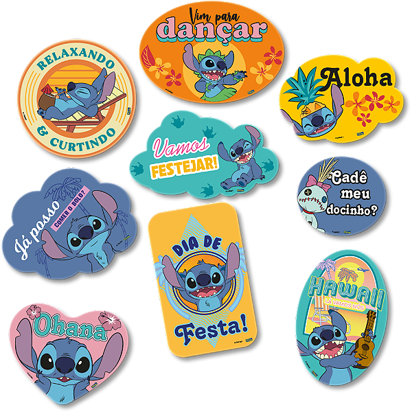 Kit Plaquinhas Divertidas Festa Stitch - 09 unidades - Disney Original - Rizzo Festas