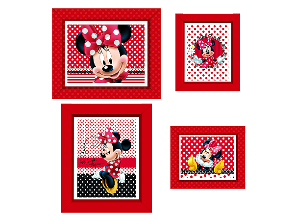 Quadro Decorativo Festa Minnie - 4 Unidades - Disney Original -  Festas