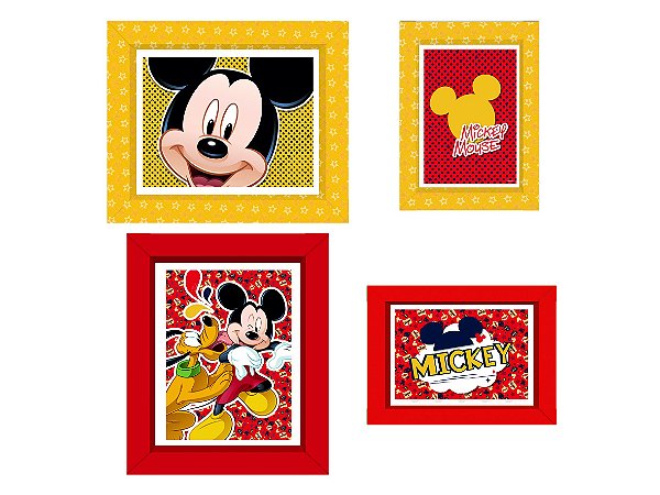 Quadrinho Decorativo c/ Moldura Festa Mickey Mouse - 04 Unidades - Disney Original - Rizzo