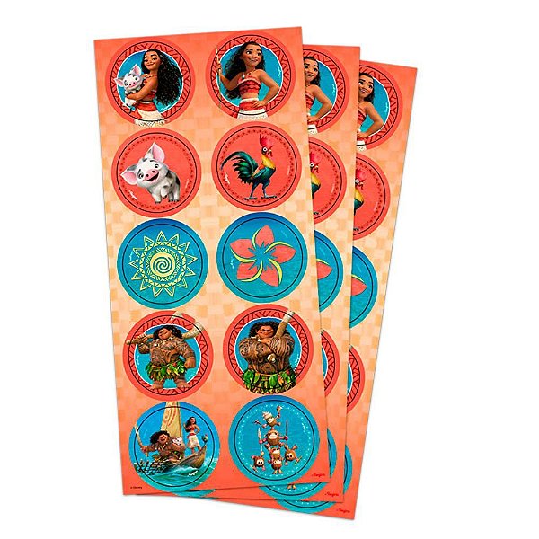Adesivo Redondo para Lembrancinha Festa Moana - 30 unidades - Disney Original - Rizzo