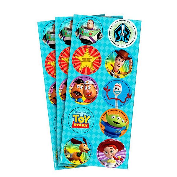 Adesivo Redondo para Lembrancinha Festa Toy Story 4 - 30 unidades - Disney Original - Rizzo