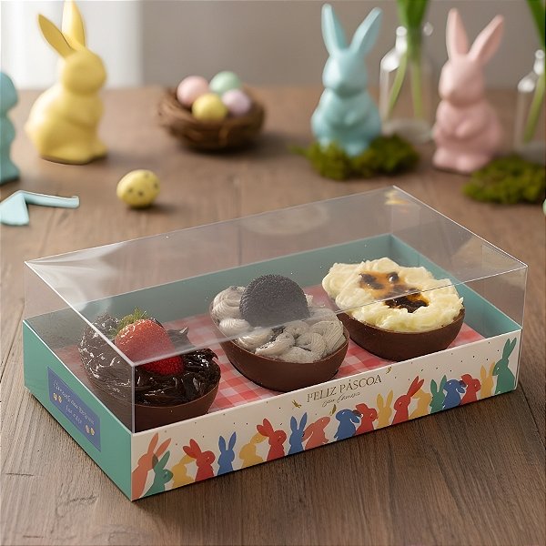 Caixa para 3 Meio Ovos De 50g - Picnic - 15,5x8x5cm - 6 unidades - Cromus - Rizzo