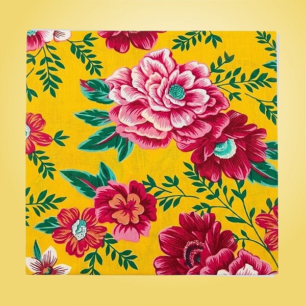Toalha de Mesa Chita Amarelo com Flores Vermelhas - 70x70cm - 1 unidade - Rizzo